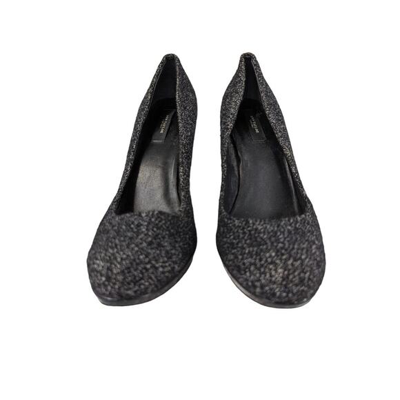 ANN TAYLOR! BLACK & WHITE FABRIC, PATENT LEATHER STILETTO HEELS! SZ 9.5M - Picture 3 of 8